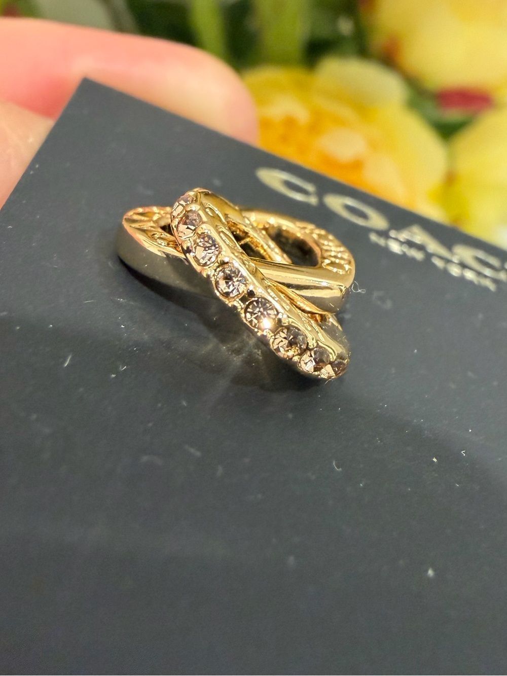 COACH Gold Interlocking Heart Crystal Stud Earrings - Picture 4 of 8